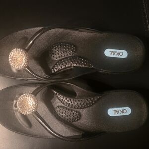 OKA b. Black Sandals with Sparkle Accents